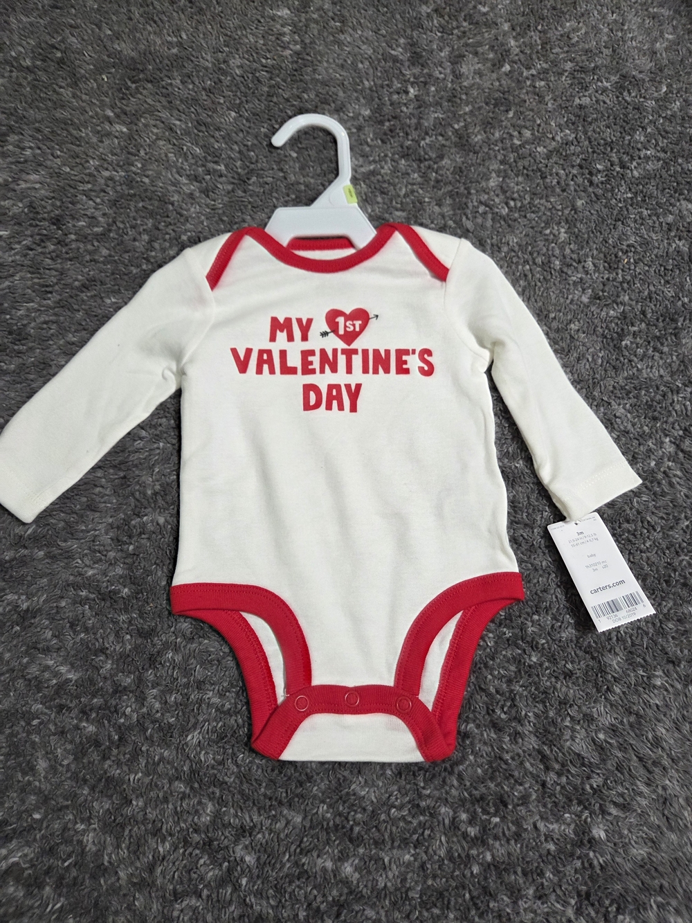 Carter's White & Red "My 1st Valentine's Day" Long-Sleeve One-Piece